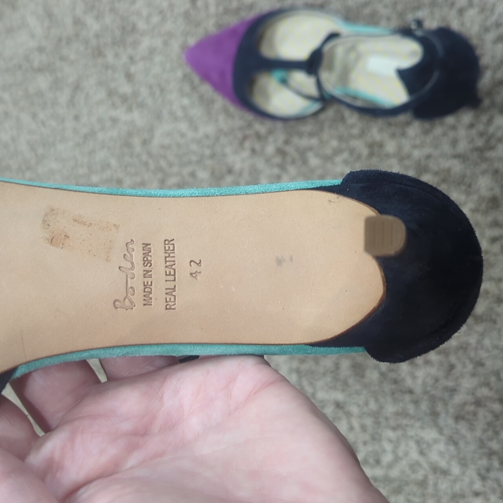 Boden Alice Suede T-strap Tassles High Heels Navy Blue Purple Size 42 Never Worn - Picture 8 of 11
